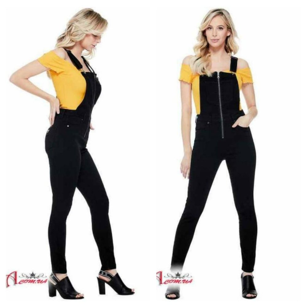GUESS Zip-Front Black Denim Overalls sz S